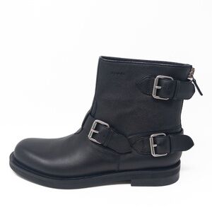 Gucci Moto Combat Boots Buckles Zipper Black Ankle Womens Size 40 EU 10 US